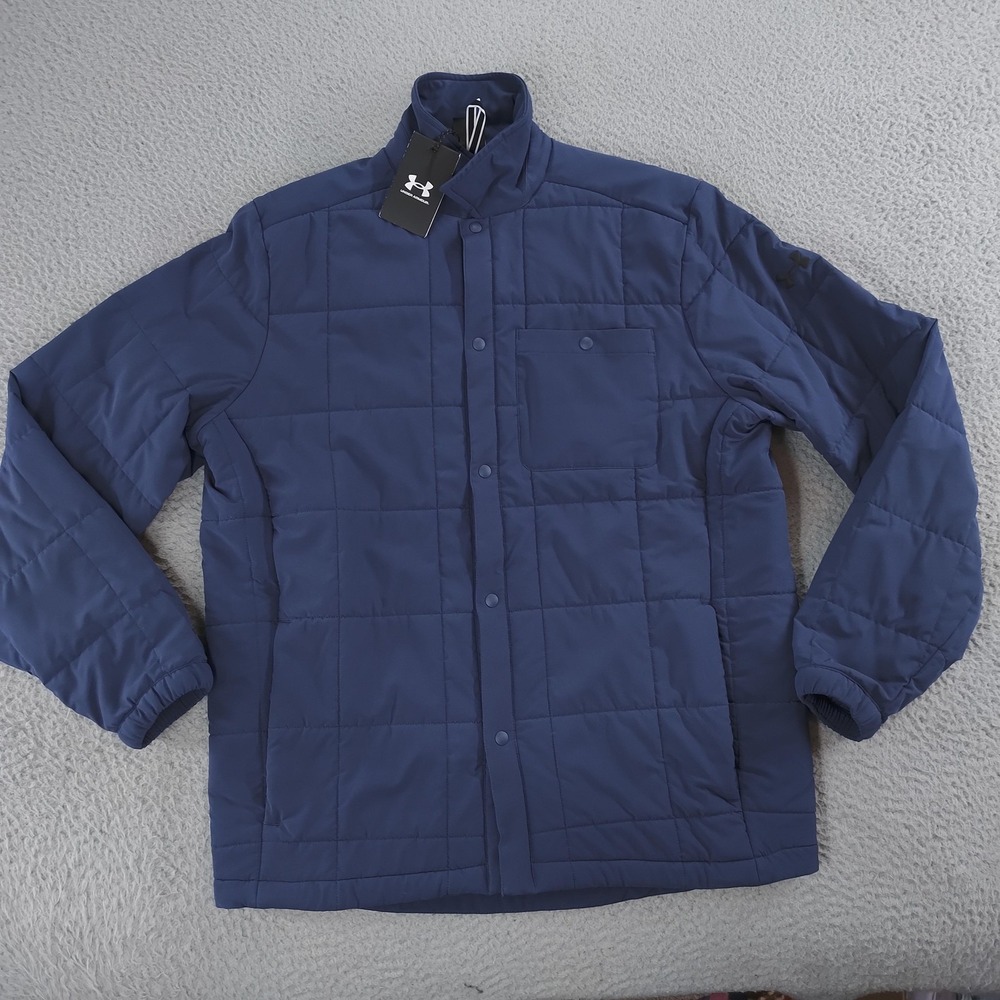Under Armour Jacket Mens Medium Blue UA Expanse Quilted Shacket Storm 1387030